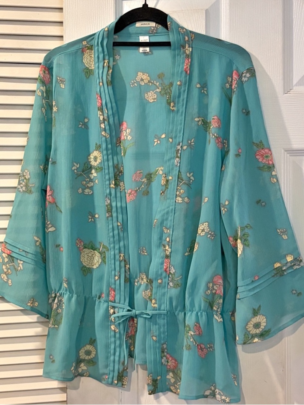 Y2K Old Navy Aqua Blue Green Floral Sheer Kimono Cardigan XL